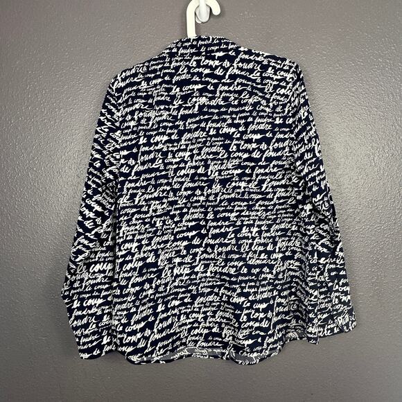 Chico's Size 1 No-Iron Love at First Sight Caroline Button Down Shirt Blue White - Picture 2 of 7